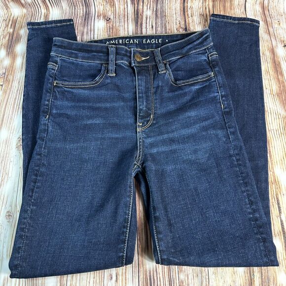 American Eagle SUPER HI RISE JEGGING Womens Sz 4 Blue Jeans Denim Pants 26x28.5 - Picture 1 of 10
